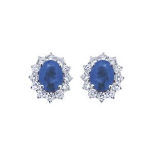 Orecchini con zaffiro in oro bianco e contorno di brillanti OS0943BZ375